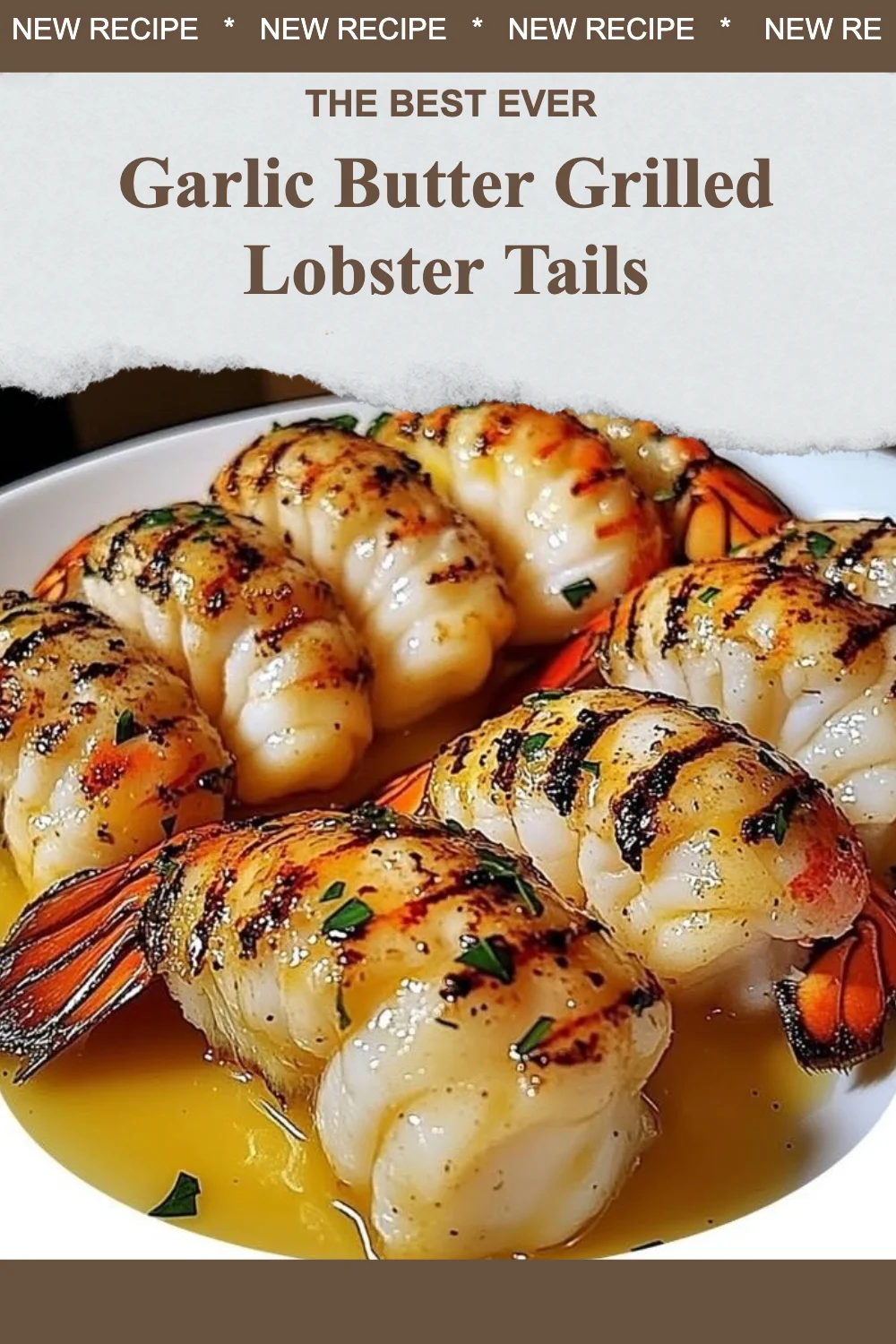 Garlic butter grilled lobster tails on a plate ready to serve.