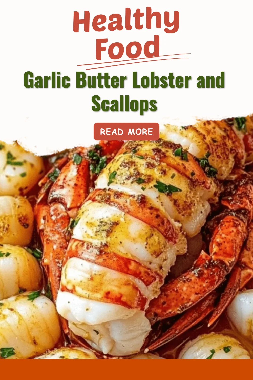 Delicious garlic butter lobster served with scallops, a gourmet seafood dish.