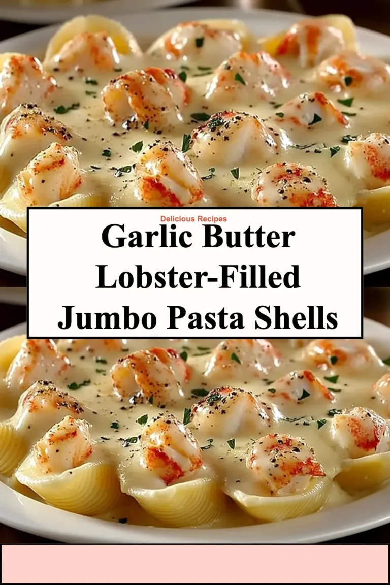 Garlic butter lobster-filled jumbo pasta shells served elegantly on a plate