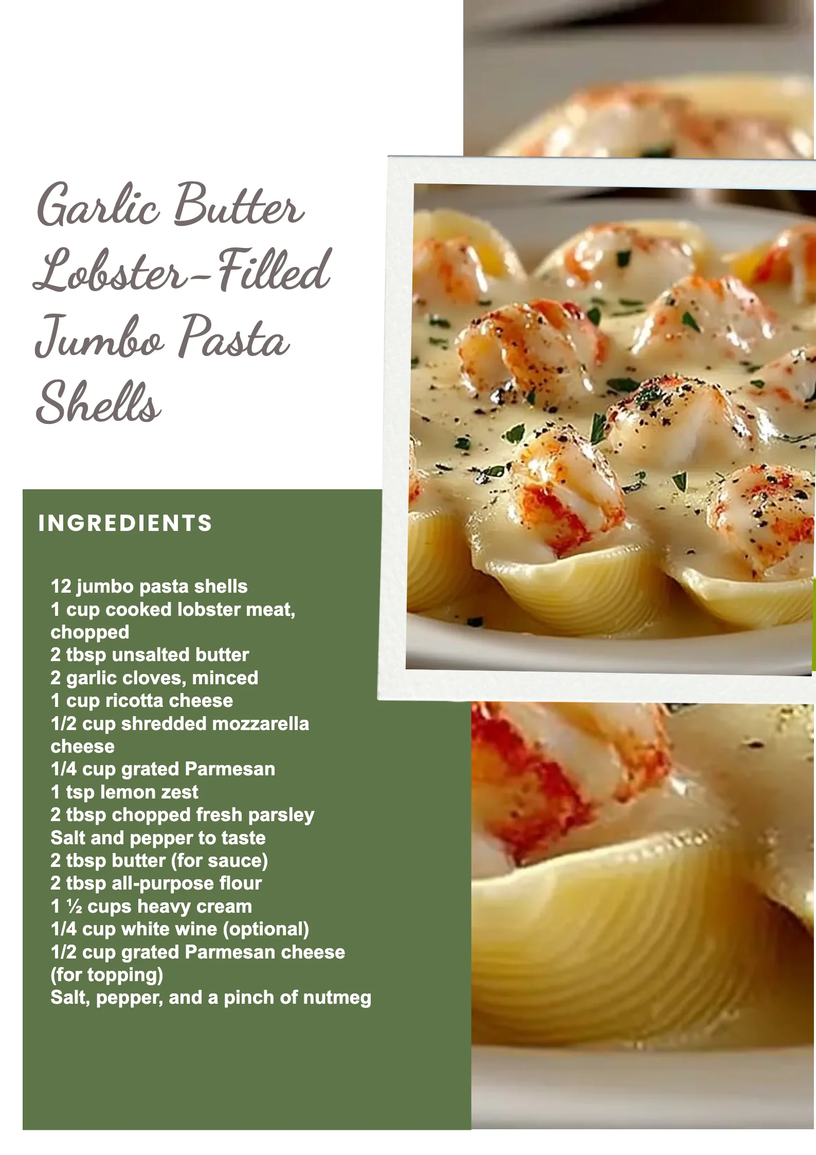 Delicious garlic butter lobster-filled jumbo pasta shells ready to serve.