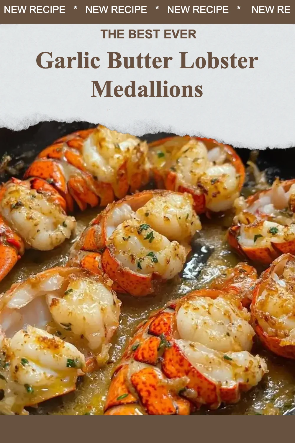 Delicious garlic butter lobster medallions served on a plate with garnishes.