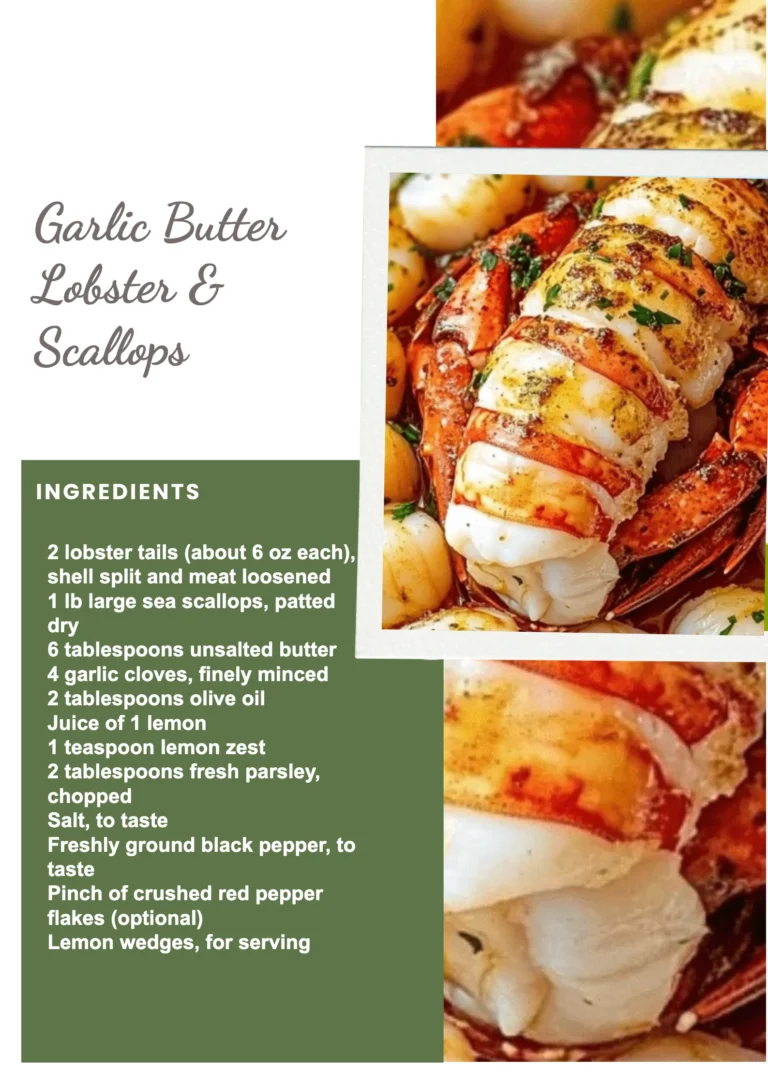 Delicious Garlic Butter Lobster served with scallops on a plate.