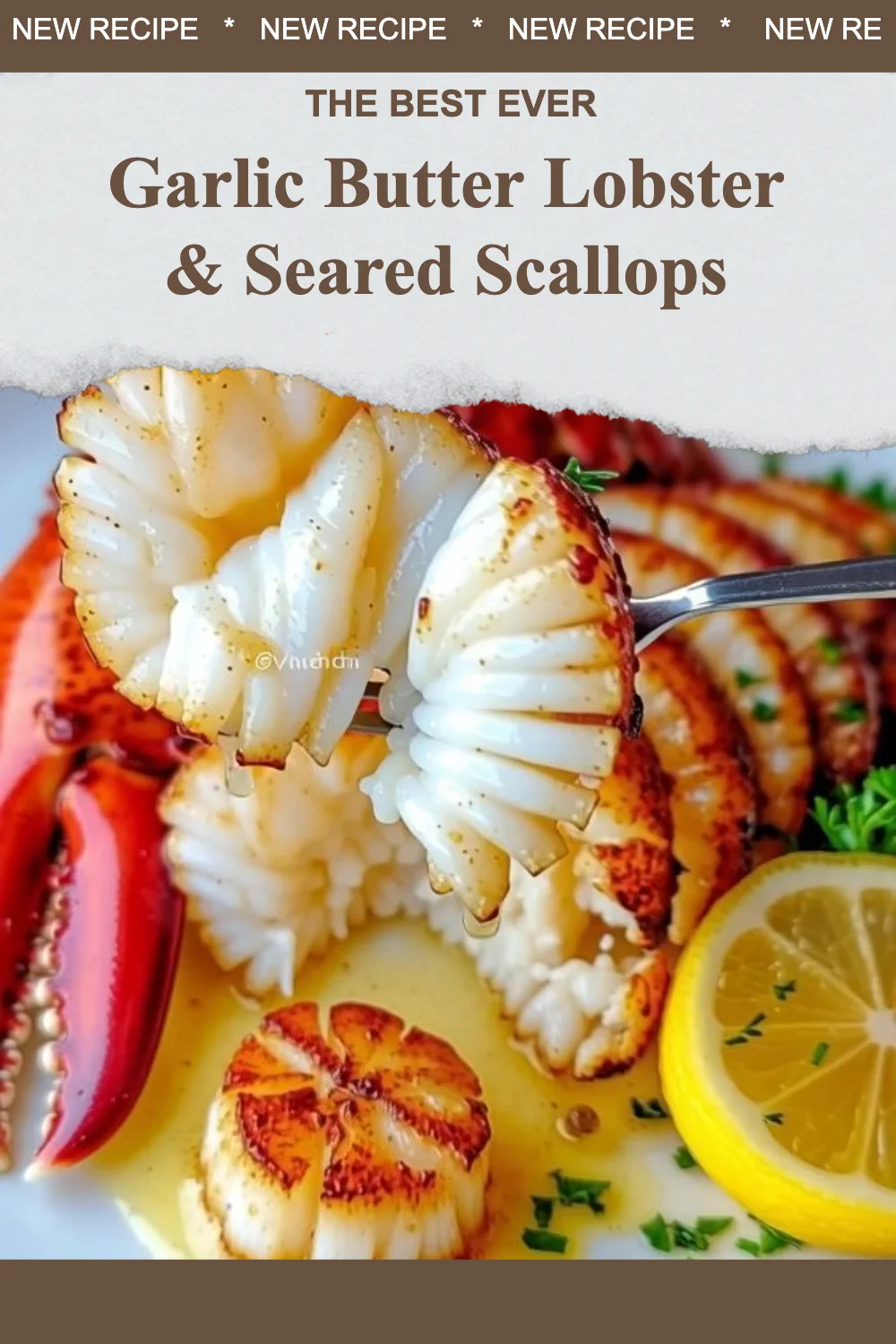 Plated Garlic Butter Lobster with Seared Scallops and fresh herbs