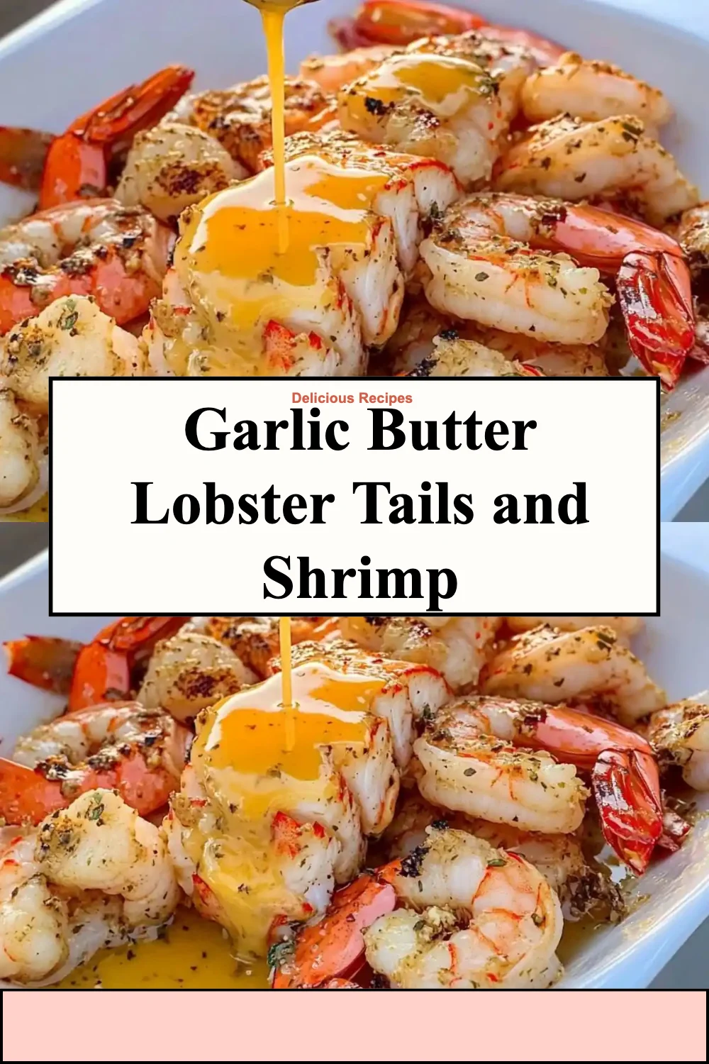 Delicious garlic butter lobster tails and shrimp served on a plate