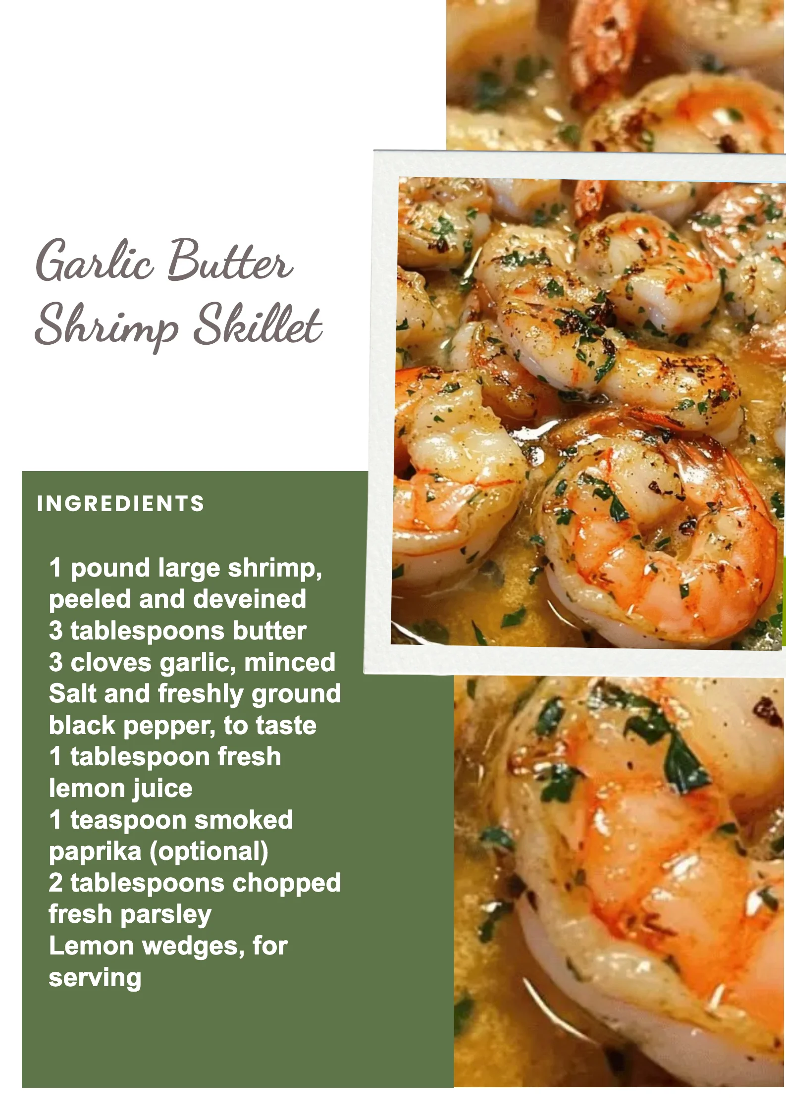 Delicious garlic butter shrimp skillet served with herbs and lemon