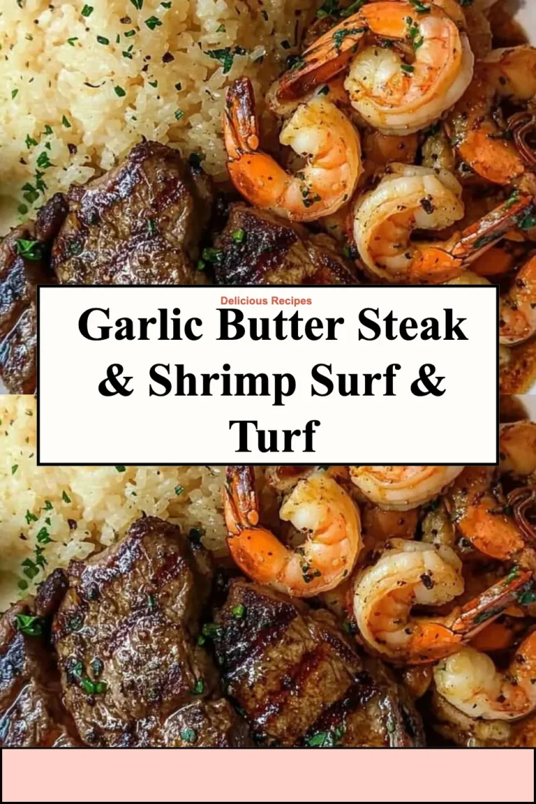 Delicious Garlic Butter Steak and Shrimp Surf and Turf on a plate