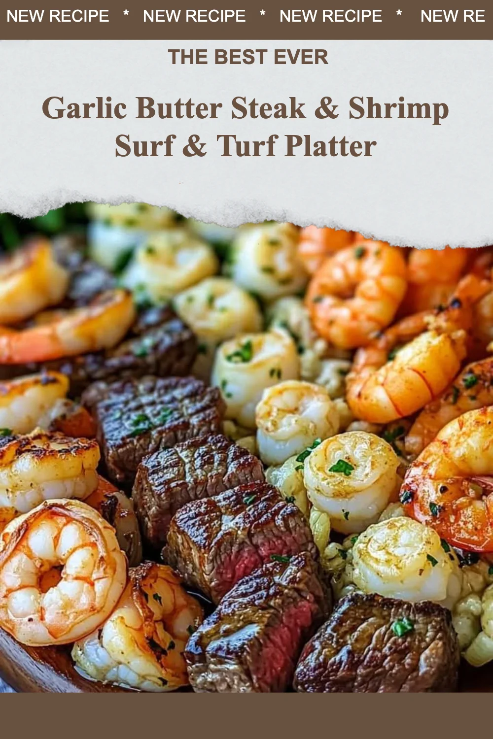 Garlic Butter Steak and Shrimp Surf & Turf Platter with vibrant vegetables