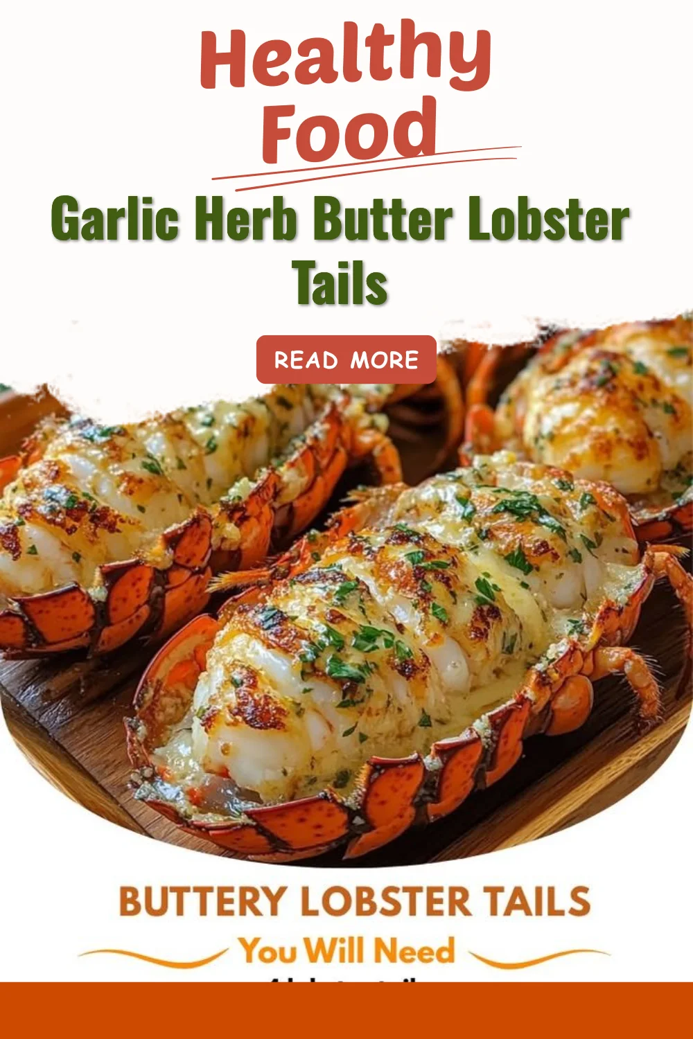 Garlic Herb Butter Lobster Tails served on a plate, drizzled with herb butter.