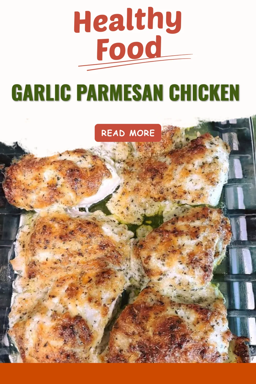 Juicy garlic parmesan chicken garnished with herbs and served on a plate