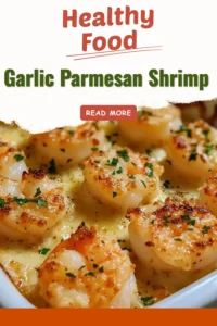 Delicious plate of Garlic Parmesan Shrimp garnished with herbs