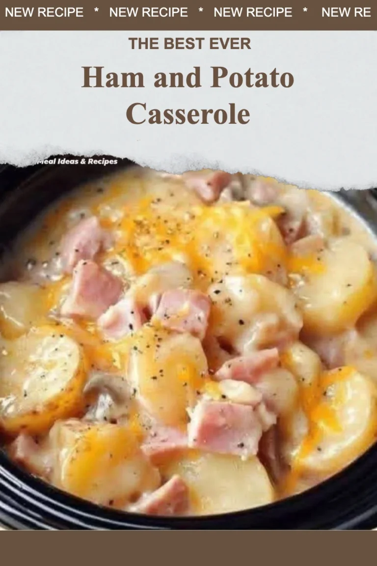 Delicious ham and potato casserole served in a white dish