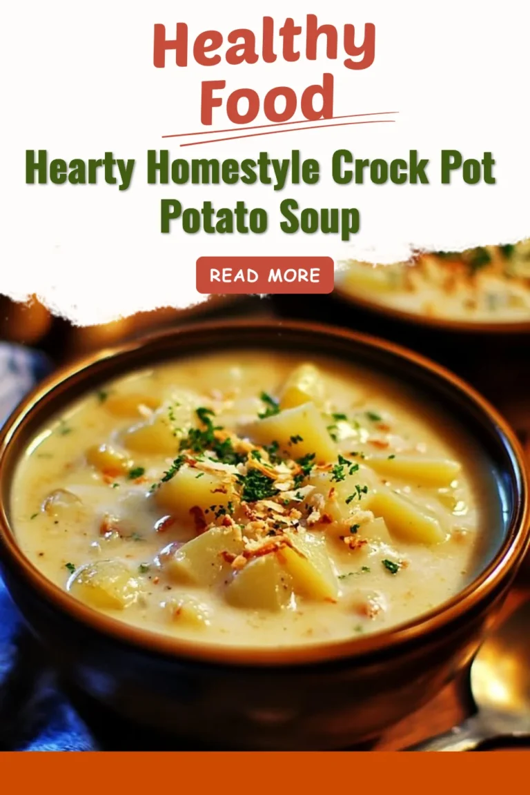 Hearty homestyle crock pot potato soup in a bowl garnished with herbs