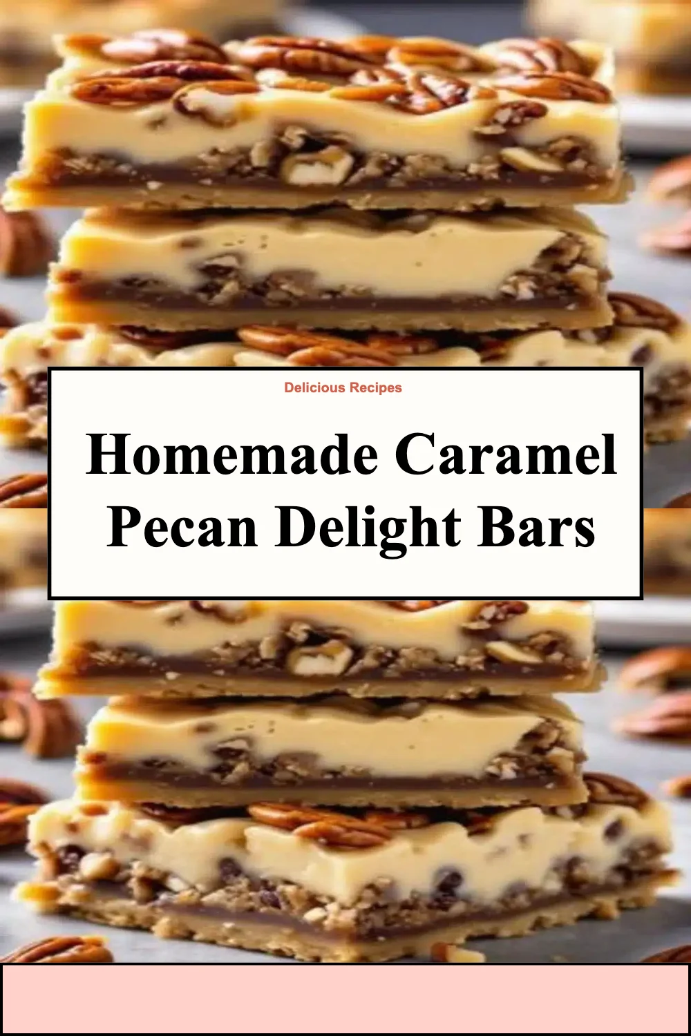 Delicious homemade caramel pecan bars topped with gooey caramel and pecans