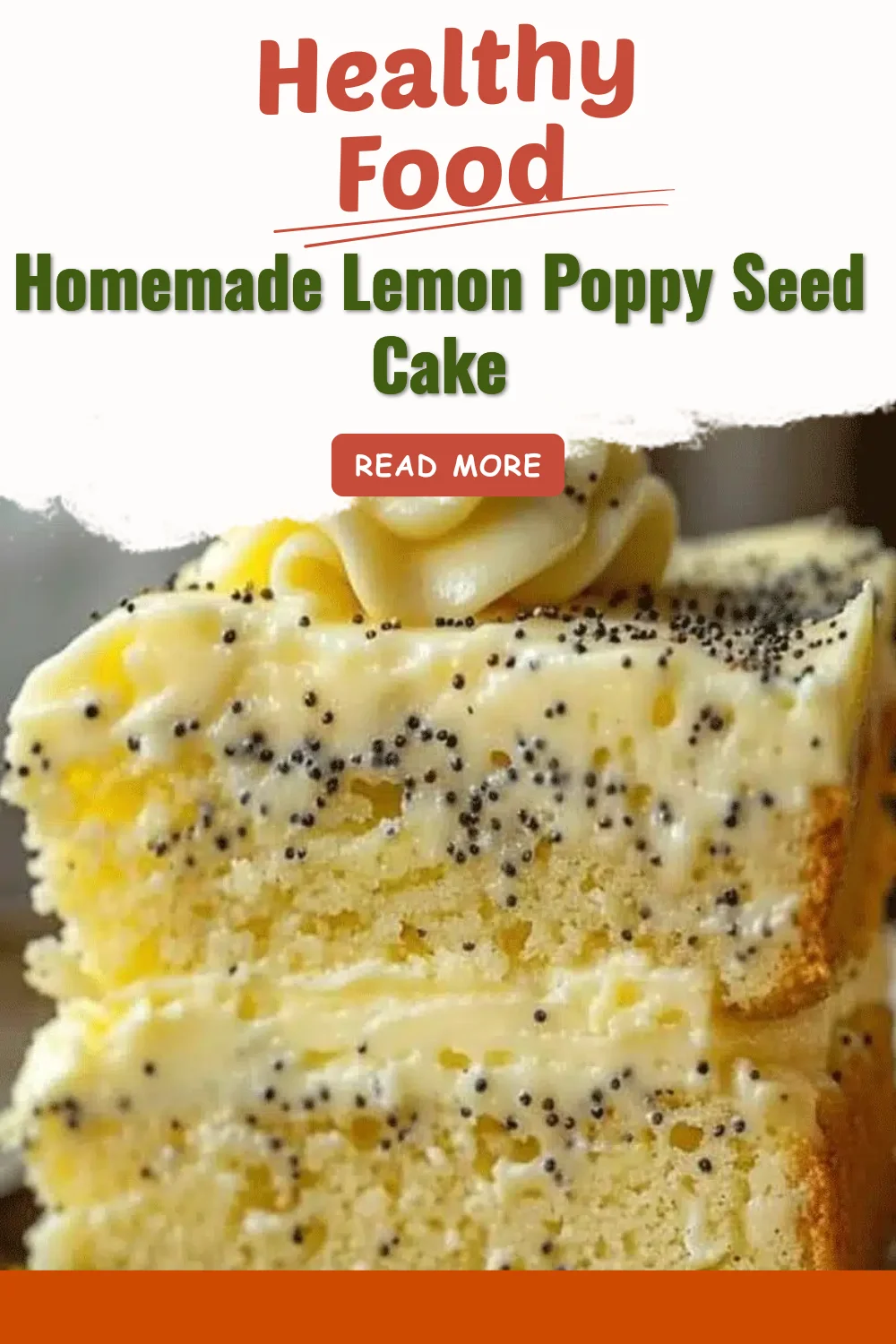 Slice of homemade lemon poppy seed cake with lemon zest and poppy seeds