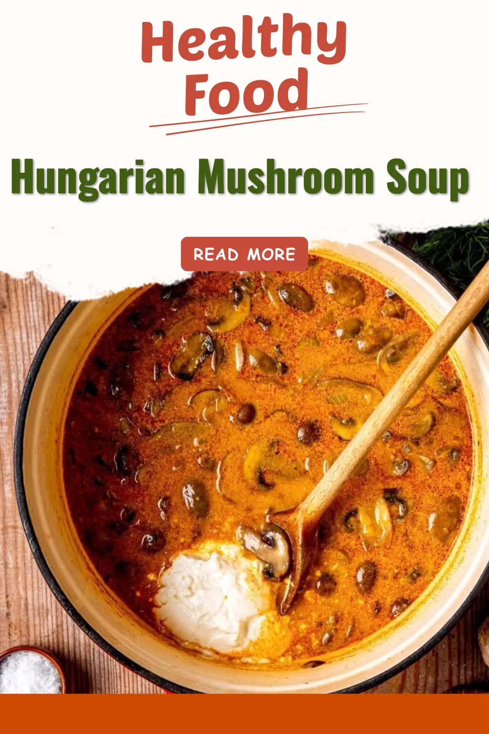 Bowl of flavorful Hungarian Mushroom Soup garnished with fresh herbs