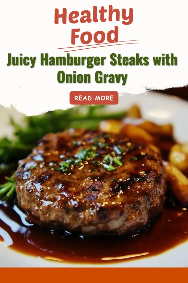 Juicy hamburger steaks topped with savory onion gravy on a plate