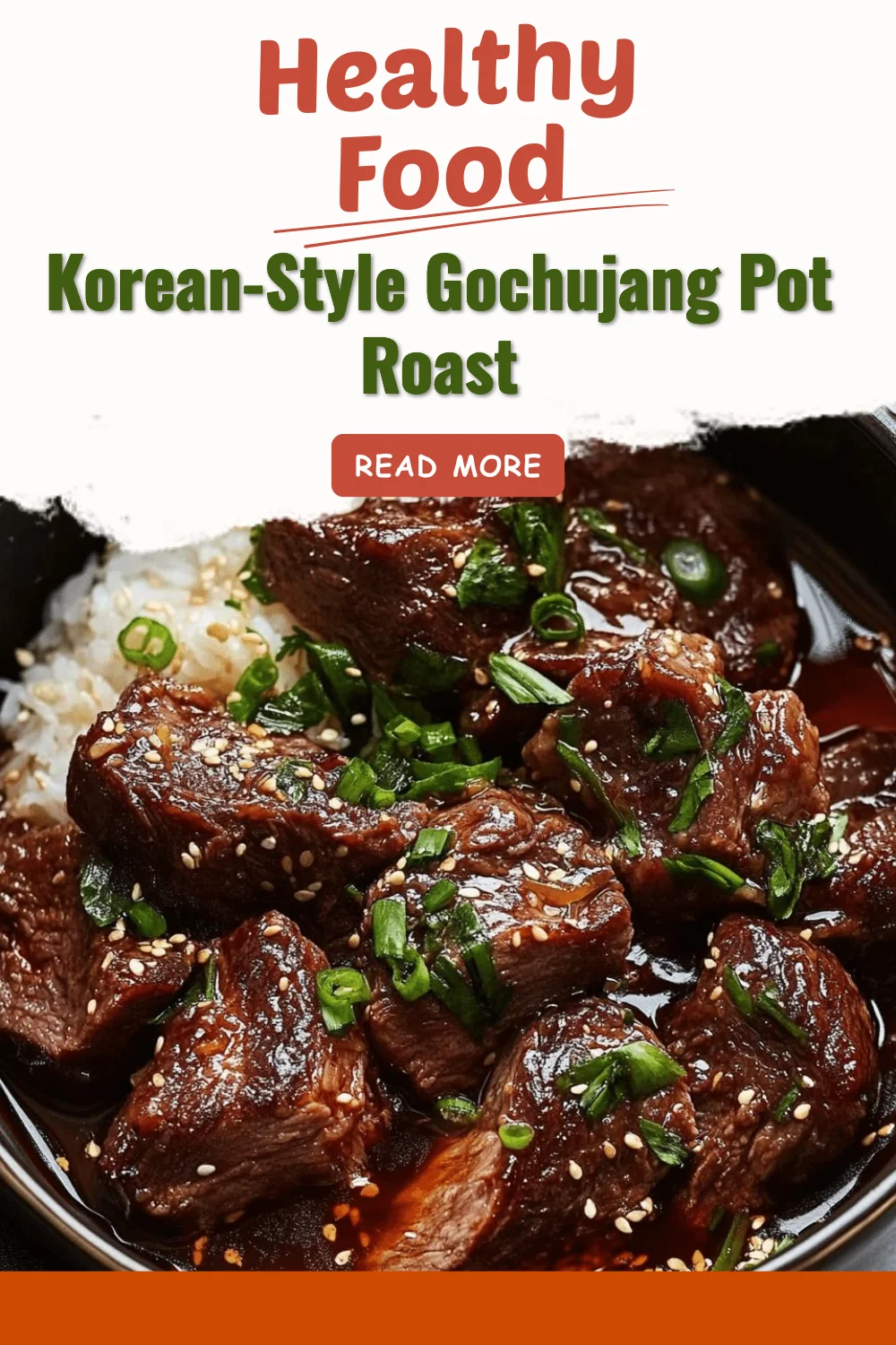 Delicious Korean-style Gochujang pot roast served with vegetables and rice.