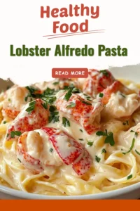 Delicious Lobster Alfredo Pasta garnished with parsley and served in a white bowl