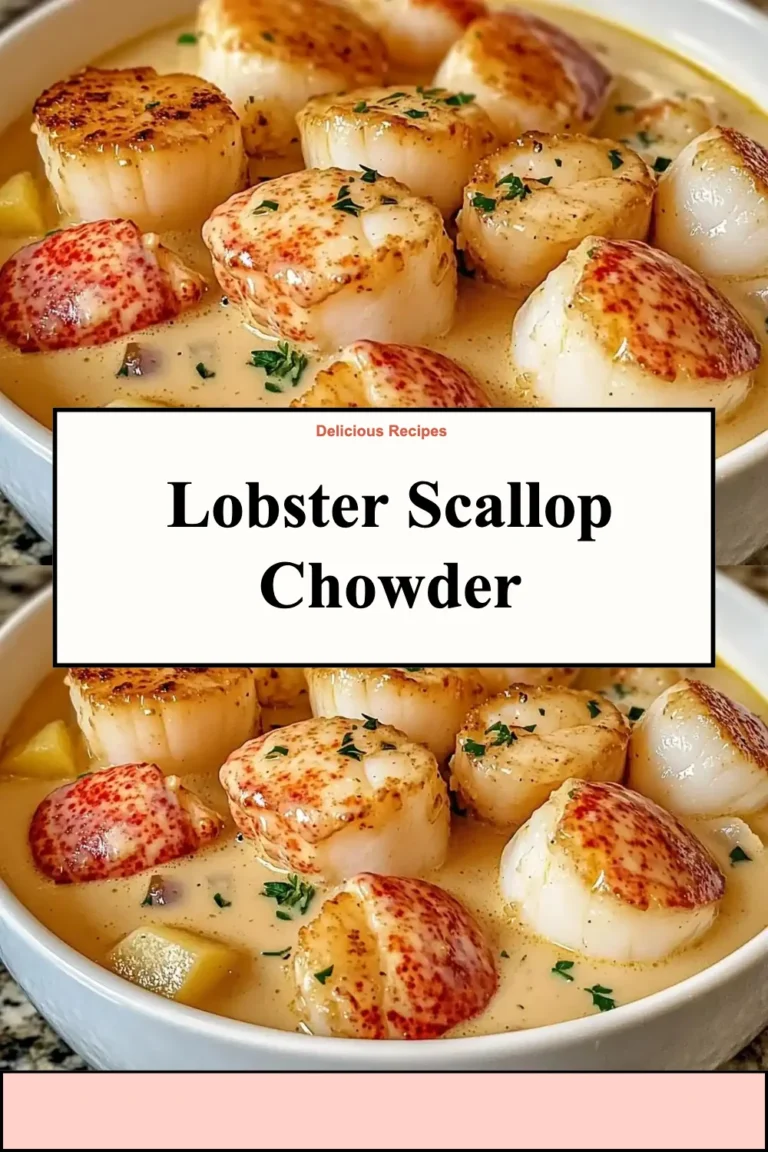 Bowl of Lobster Scallop Chowder topped with herbs and served with crusty bread