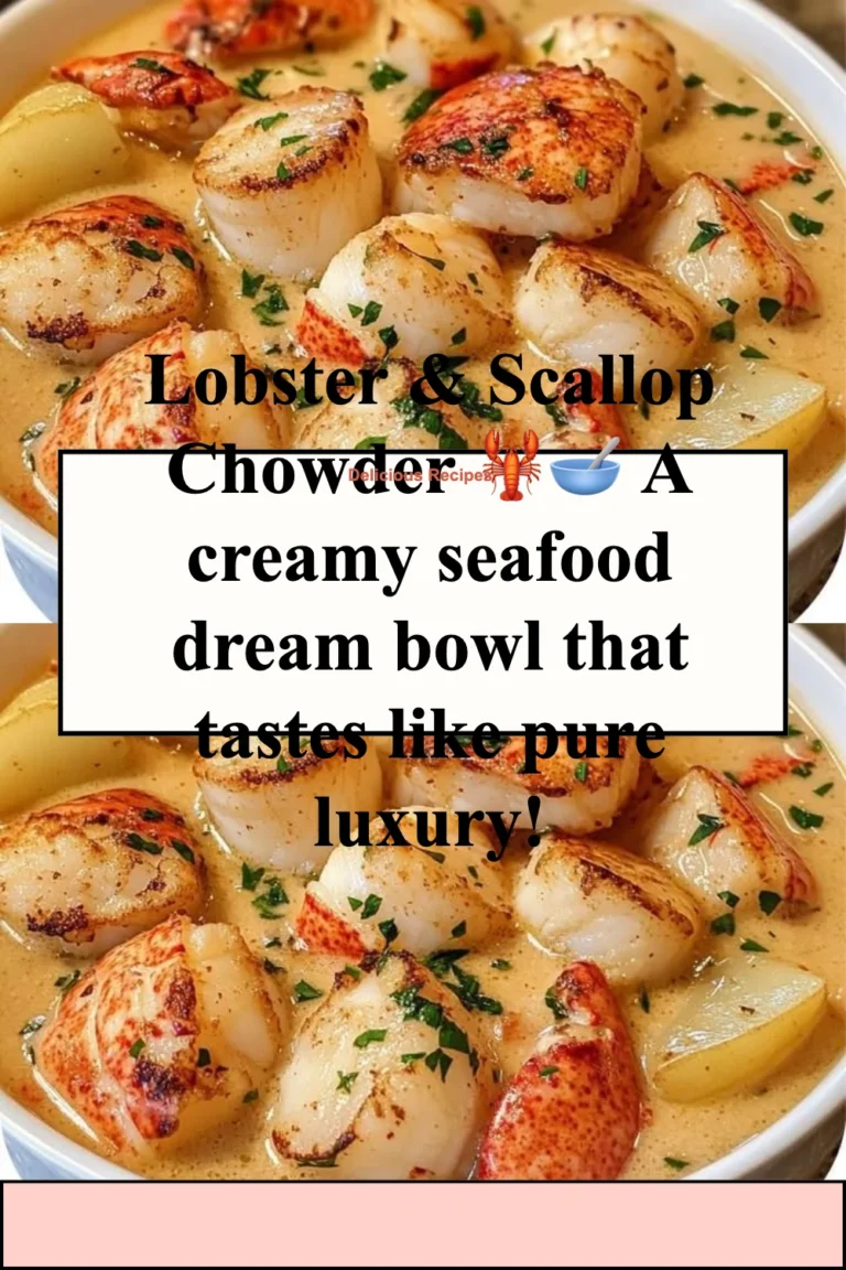 A bowl of creamy Lobster & Scallop Chowder topped with fresh herbs