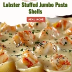 Lobster stuffed jumbo pasta shells baked with creamy sauce and herbs