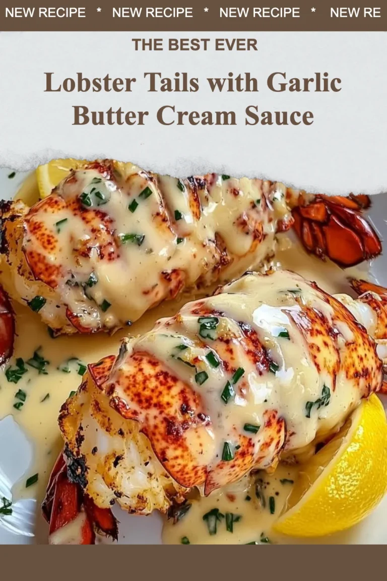 Lobster tails served with garlic butter cream sauce on a plate.