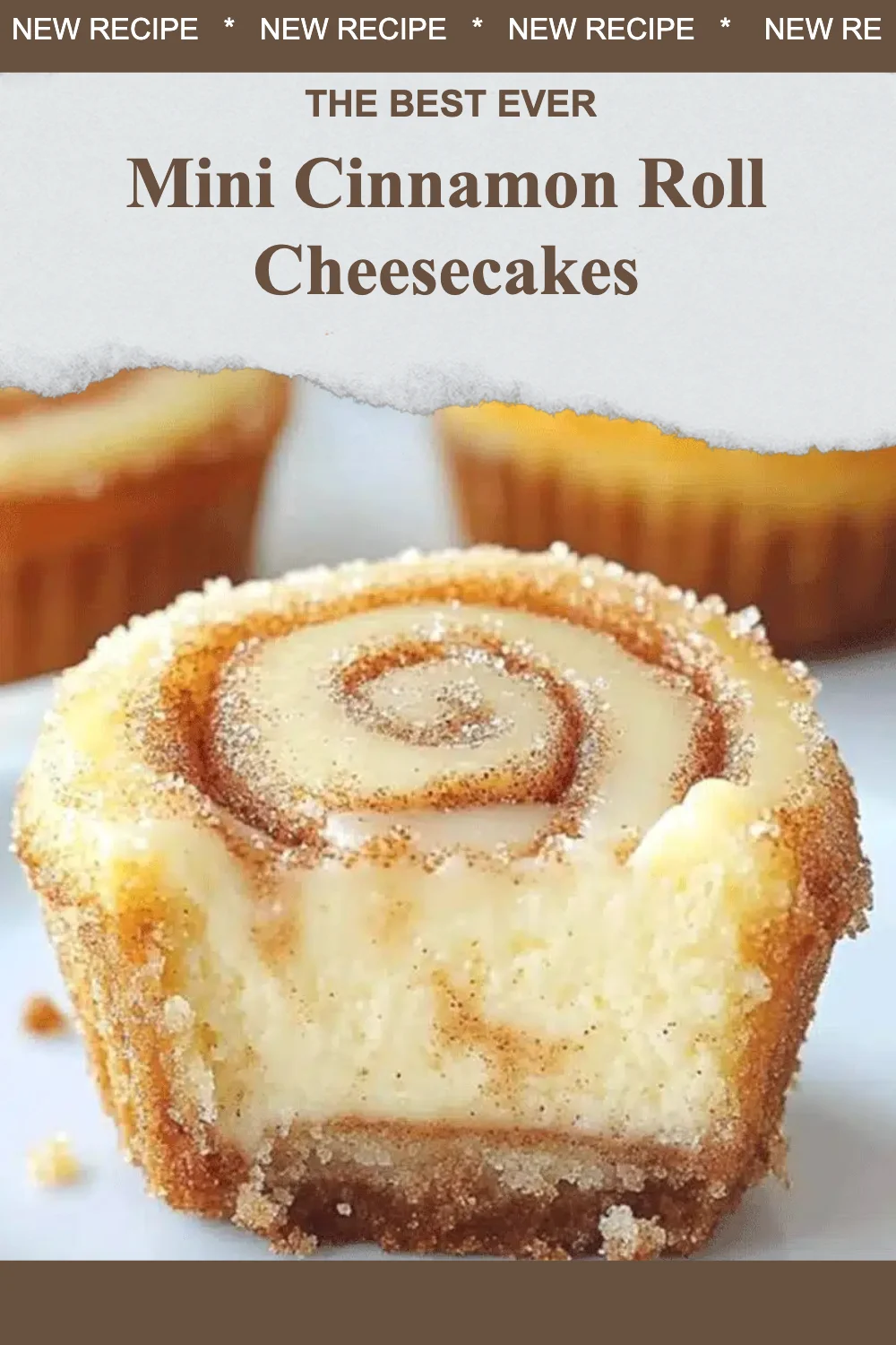 Mini Cinnamon Roll Cheesecakes topped with swirls of cinnamon glaze