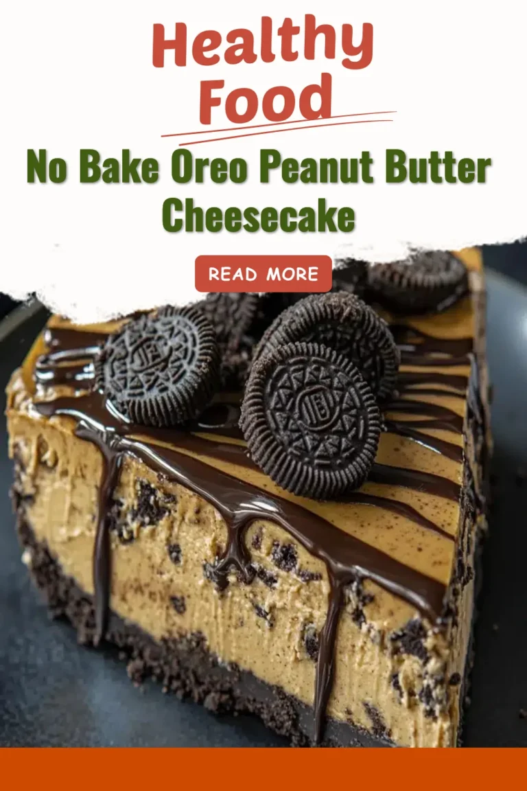 No Bake Oreo Peanut Butter Cheesecake topped with crushed Oreos