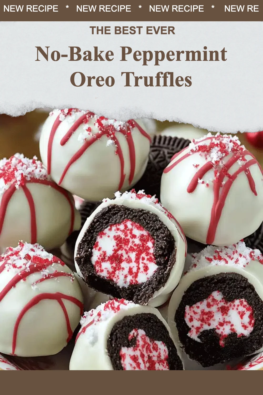 No-bake peppermint Oreo truffles on a festive plate