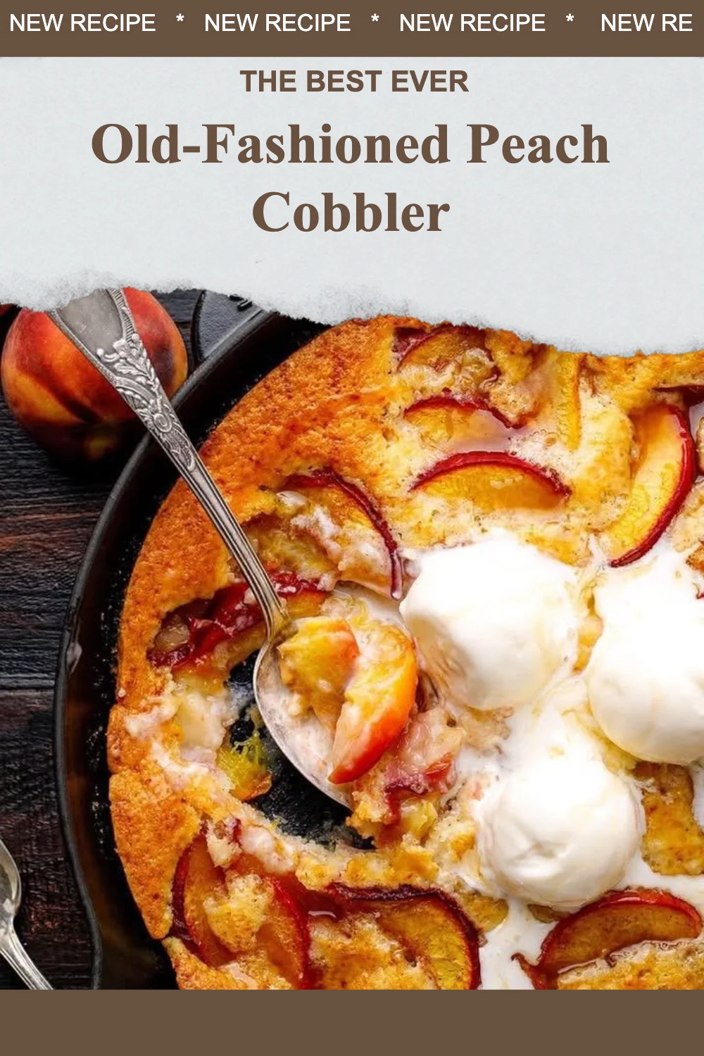 Old-fashioned peach cobbler dessert with fresh peaches and golden crust