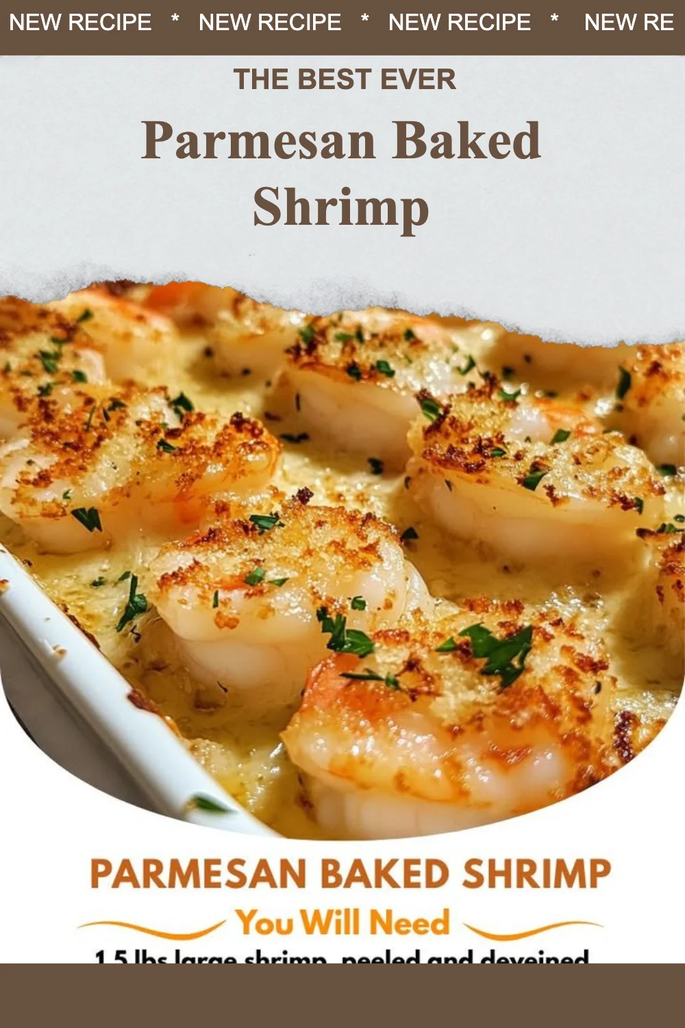 Delicious Parmesan Baked Shrimp garnished and served on a plate.