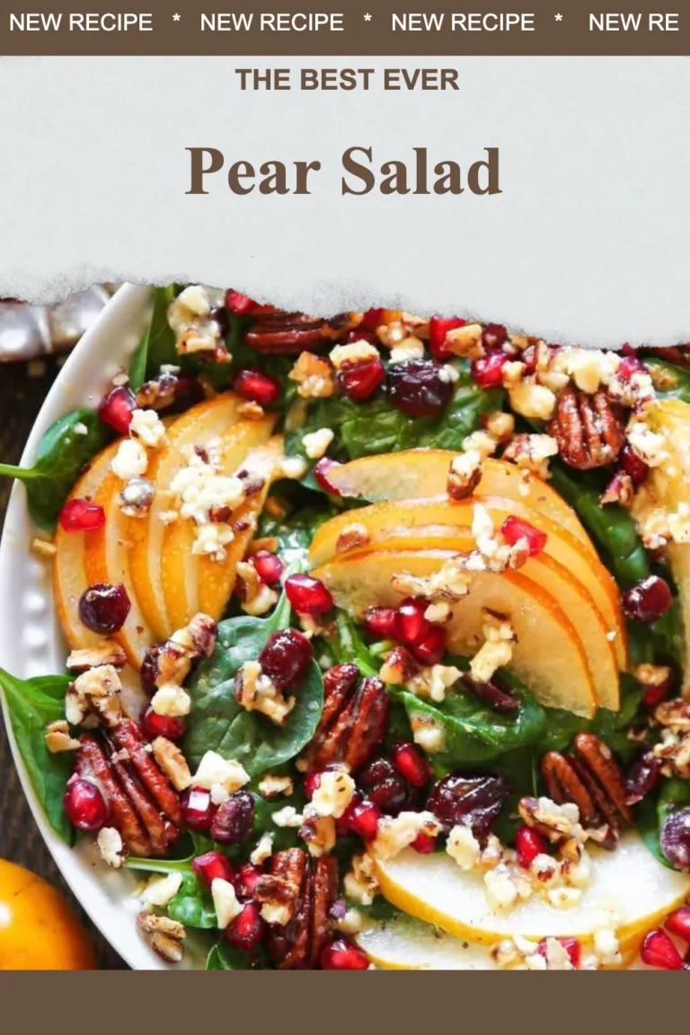 Delicious bowl of pear salad with greens and nuts