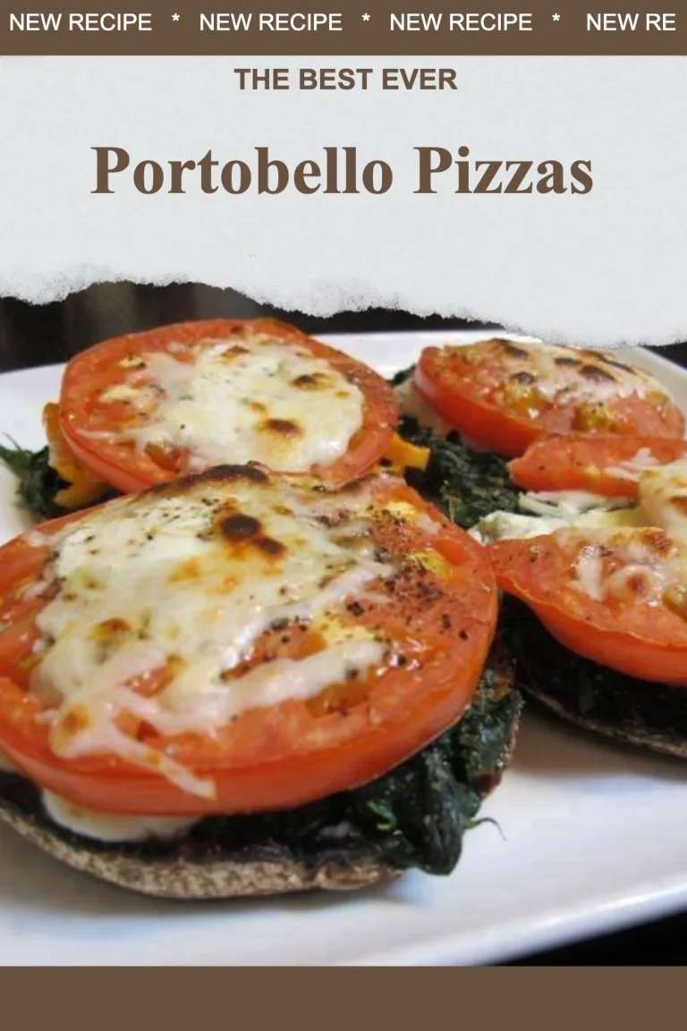 Healthy Portobello Pizzas topped with fresh ingredients on a wooden board