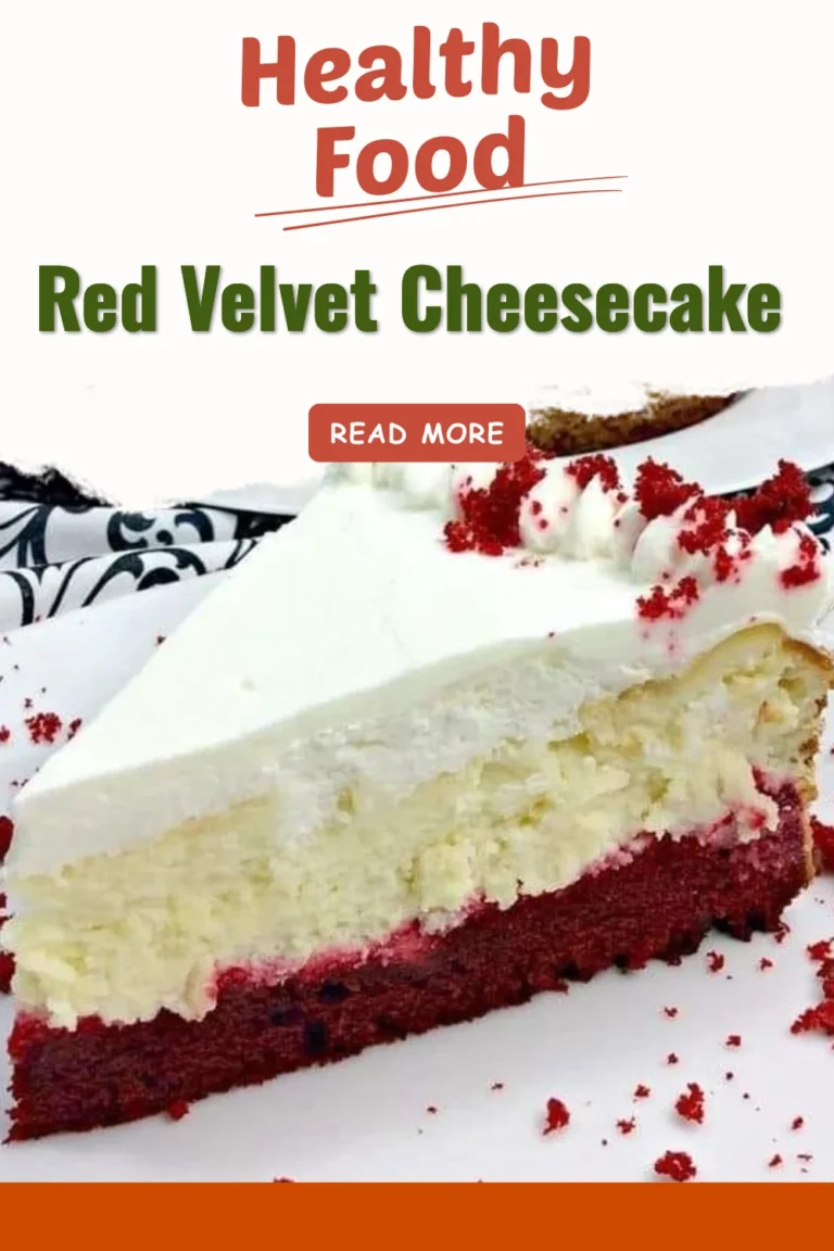 Delicious red velvet cheesecake topped with cream cheese frosting