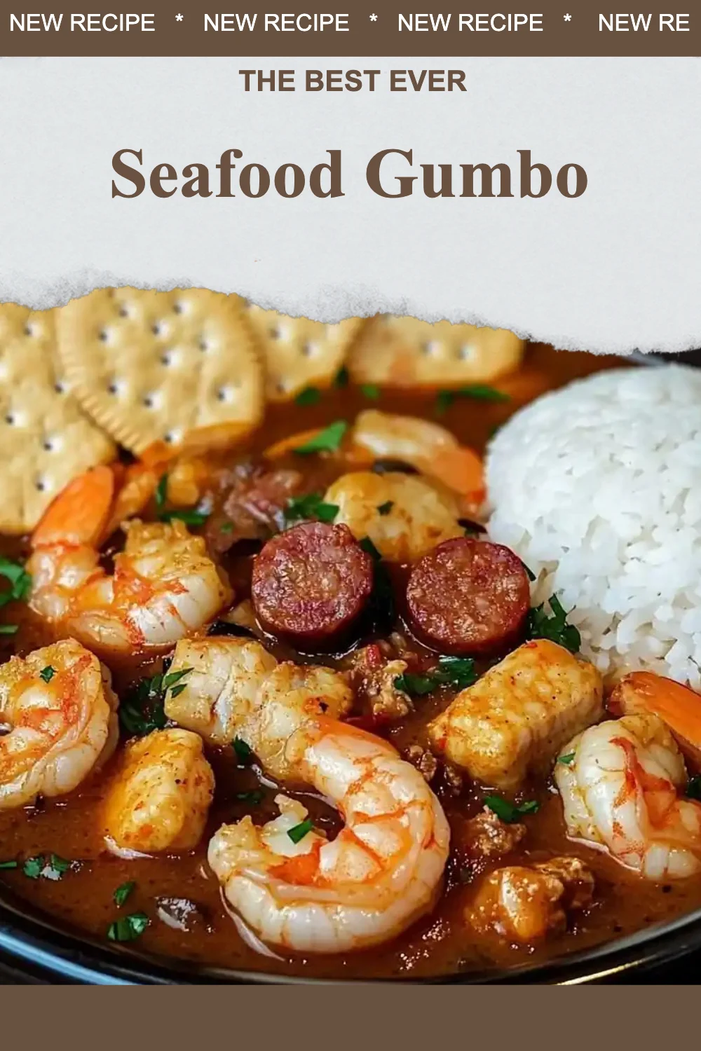 Delicious bowl of seafood gumbo with shrimp, crab, and vegetables.