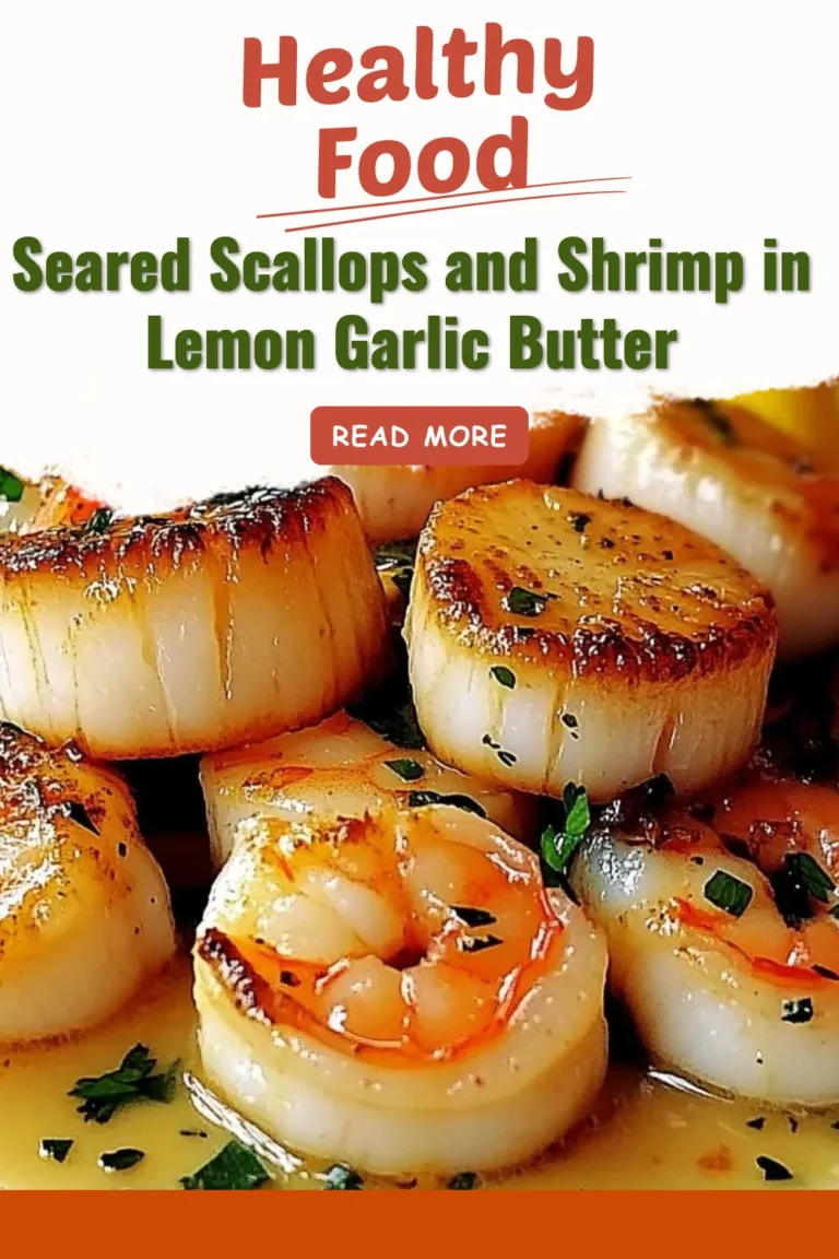 Seared scallops and shrimp in lemon garlic butter served on a plate