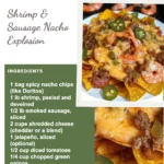 Delicious Shrimp Nacho with sausage, topped with cheese and jalapenos