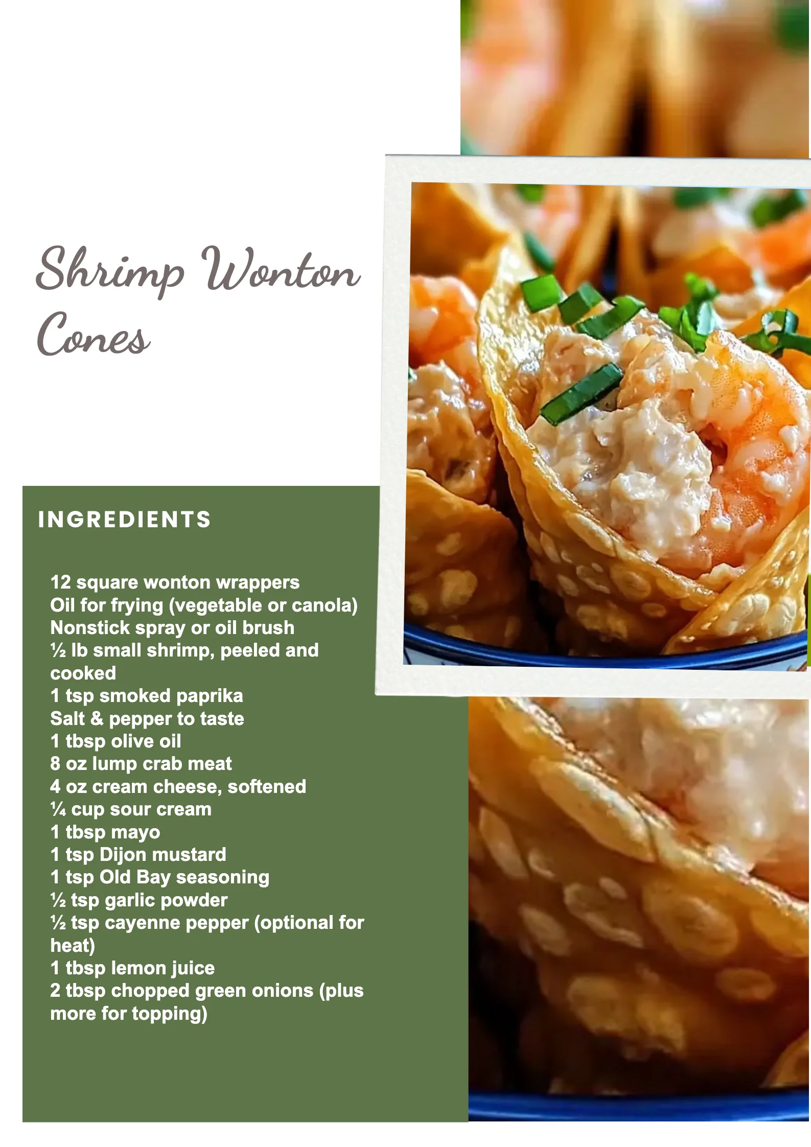 Crispy shrimp wonton cones filled with fresh shrimp and herbs