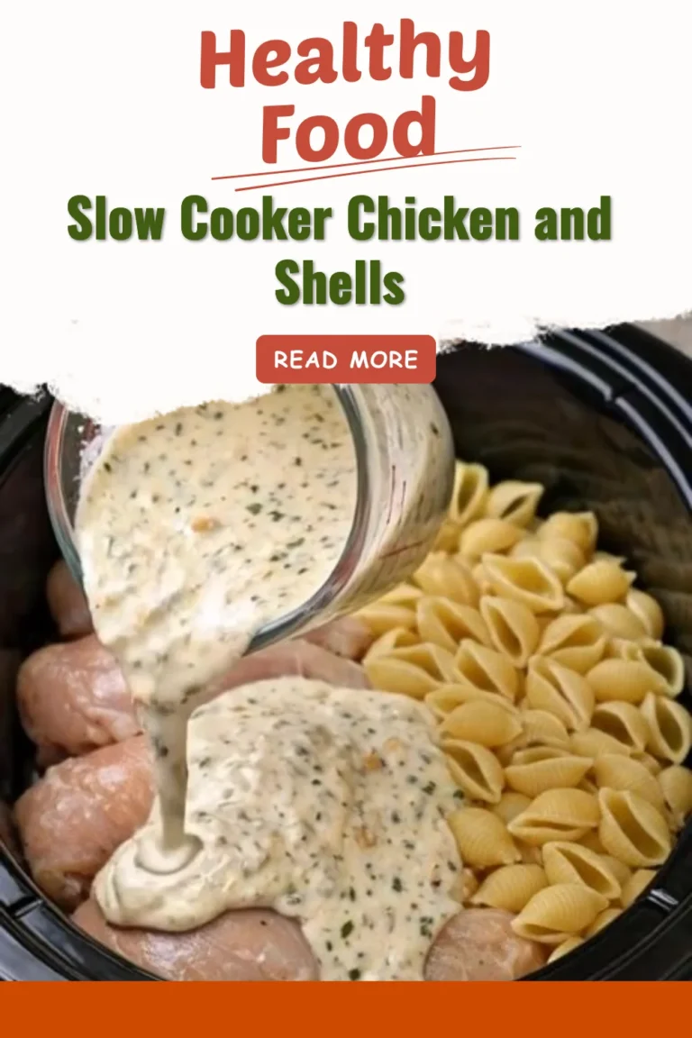 Bowl of slow cooker chicken and shells, a comforting family meal.