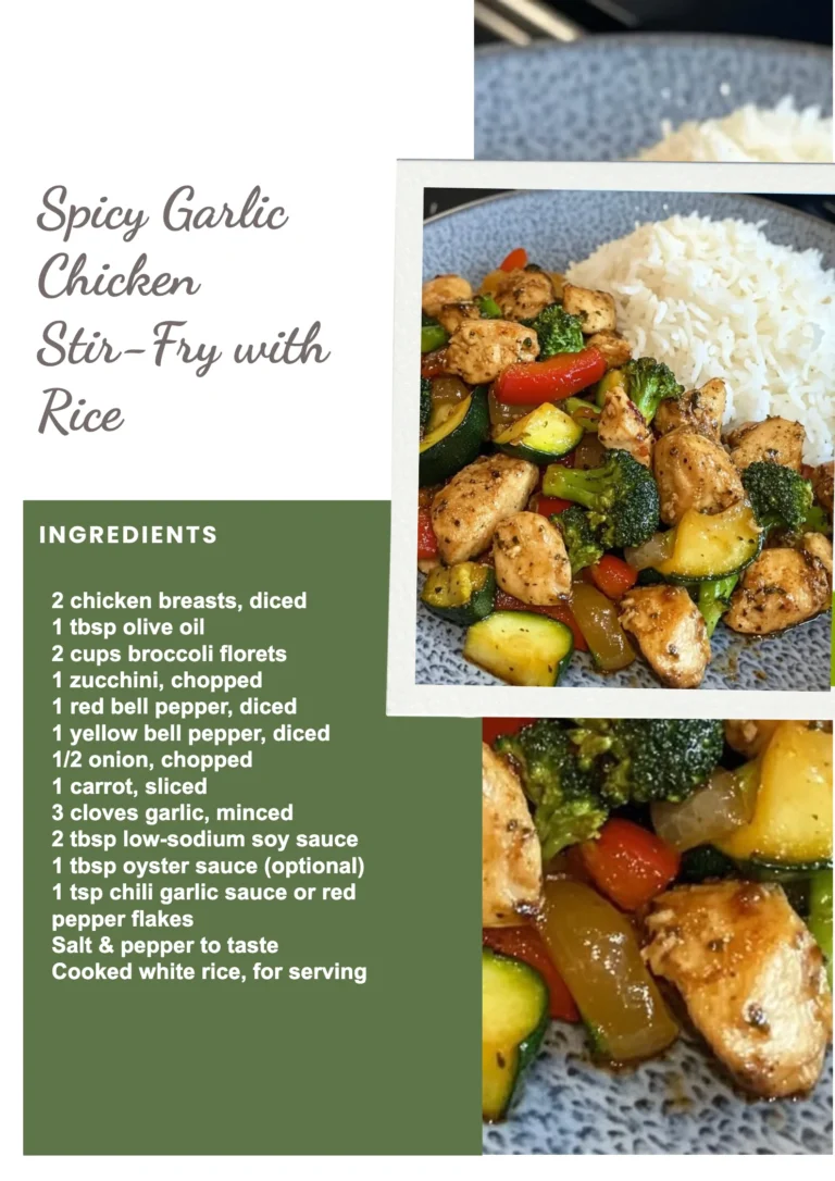 Delicious spicy Garlic Chicken Stir-Fry served with rice in a vibrant bowl.