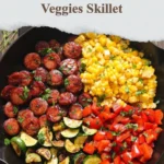 Delicious Spring Sausage and Veggies Skillet recipe with vibrant vegetables.