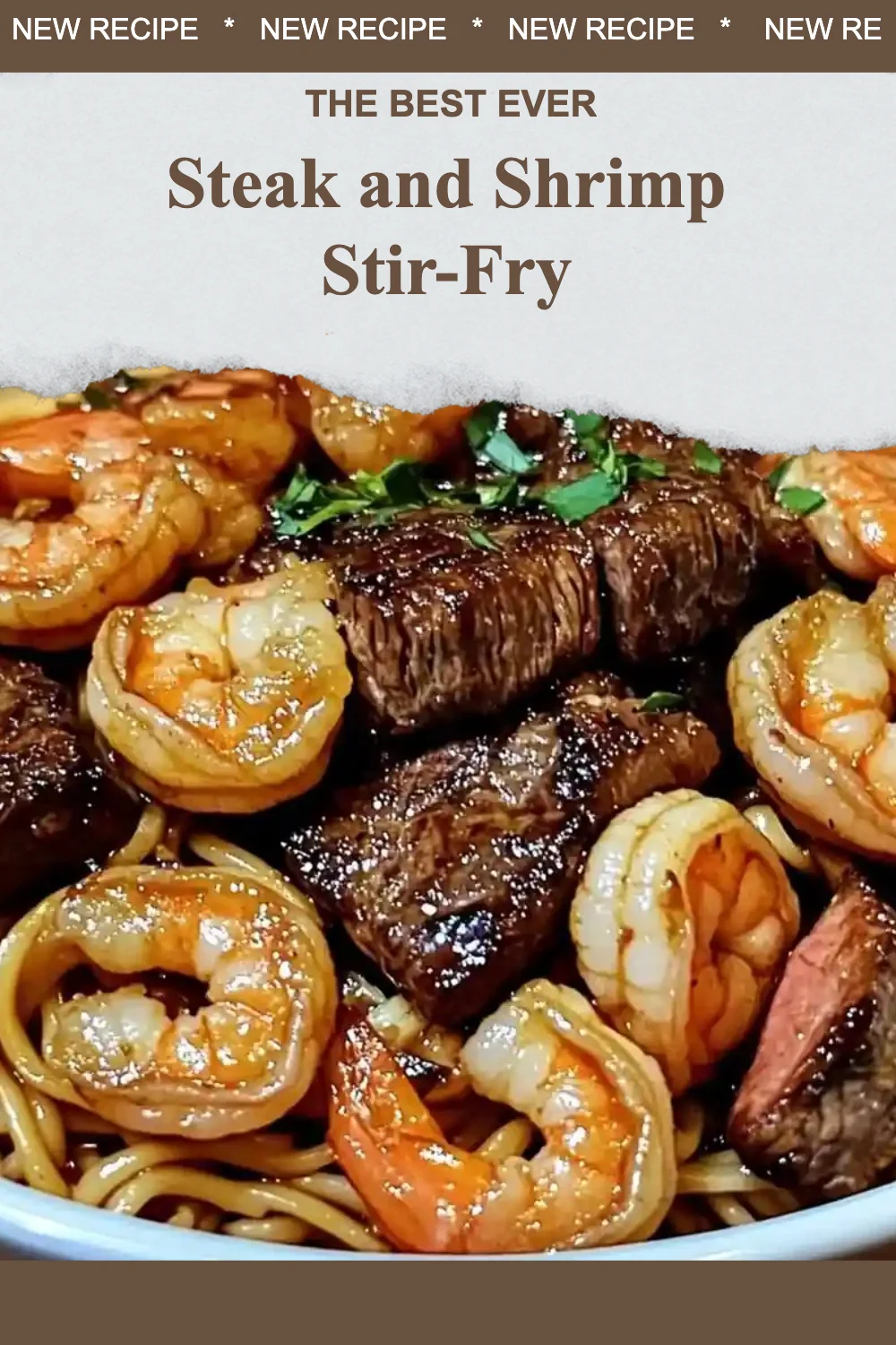 Delicious steak and shrimp stir-fry served with vibrant vegetables.