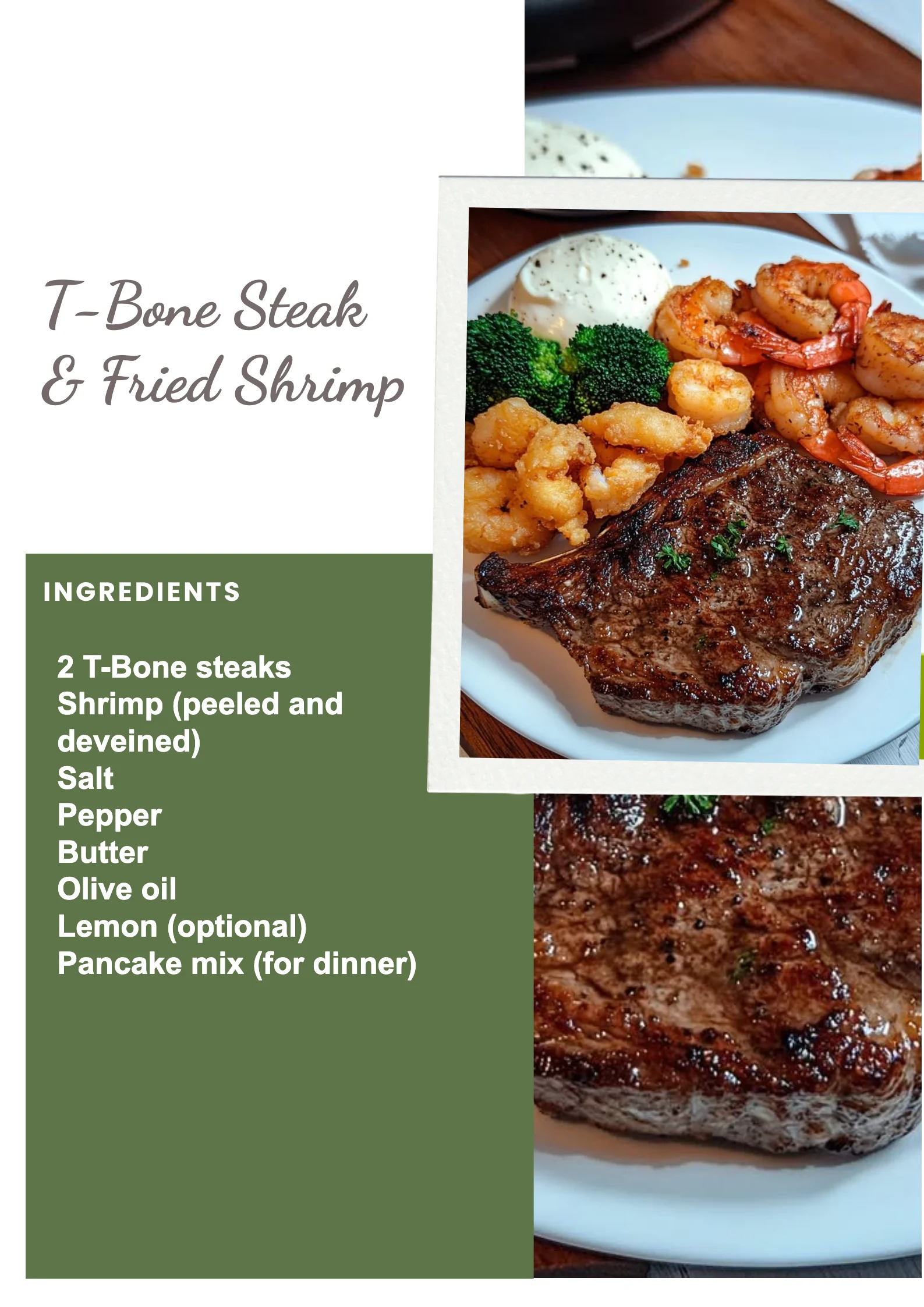 Delicious T-Bone Steak with fried shrimp served on a plate
