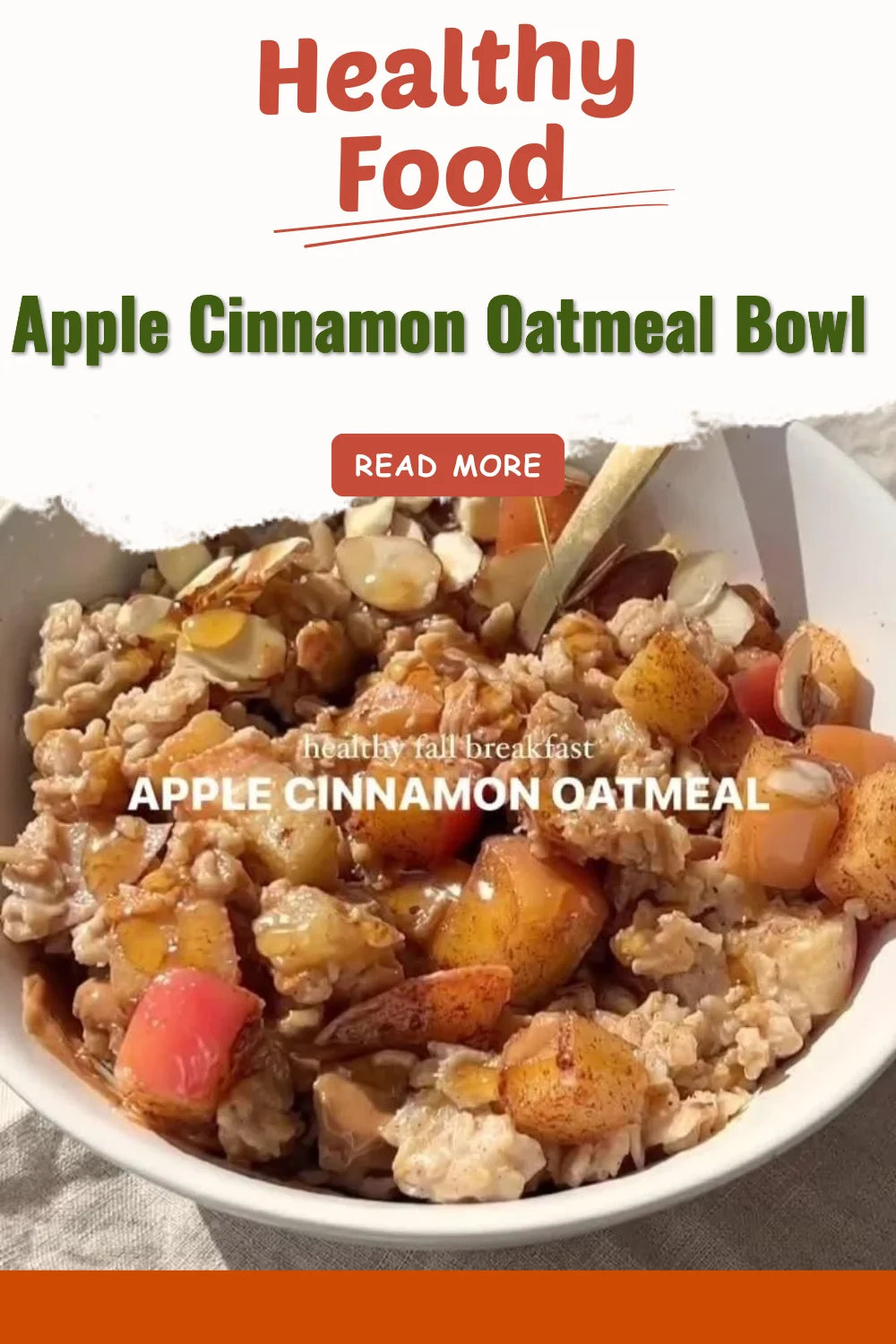 Healthy apple cinnamon oatmeal bowl topped with fresh apples and cinnamon