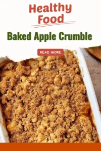 Delicious homemade baked apple crumble dessert served in a dish.