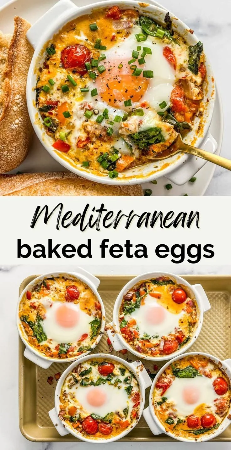 Baked Feta Eggs with Tomatoes and Spinach