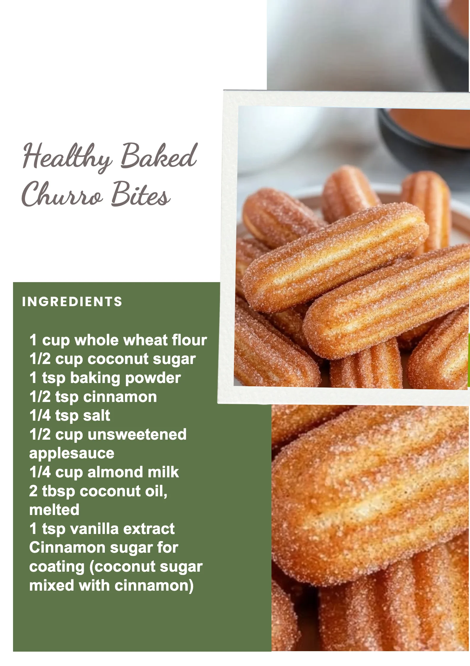 Healthy baked churro bites served in a bowl with cinnamon sugar