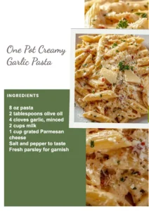 One Pot Creamy Garlic Pasta dish with fresh herbs and garlic