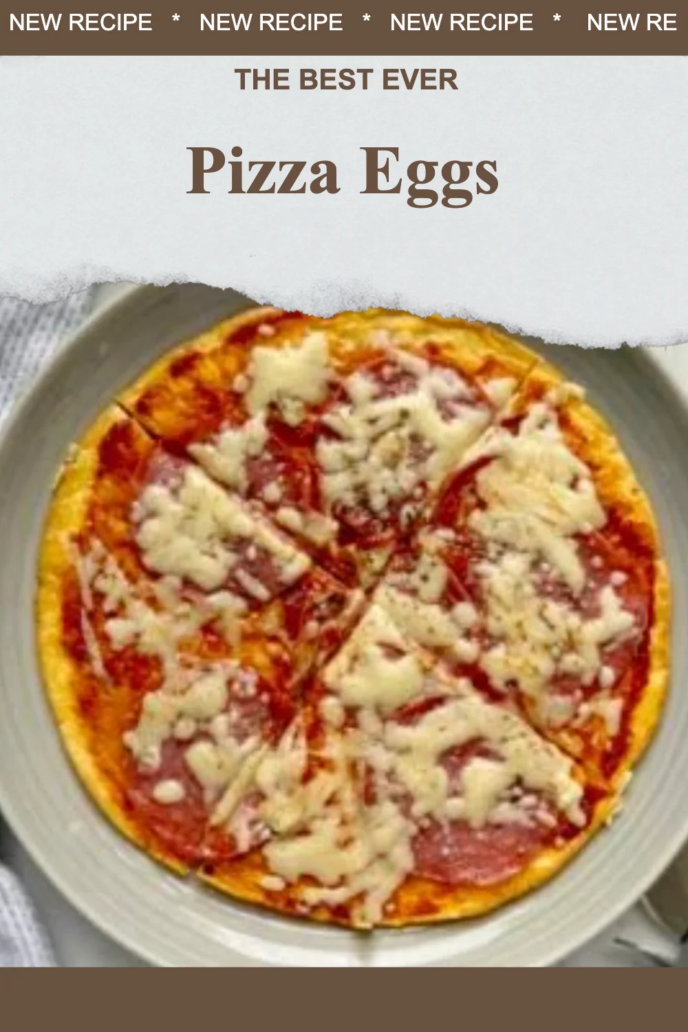 Plate of Pizza Eggs topped with melted cheese and fresh ingredients