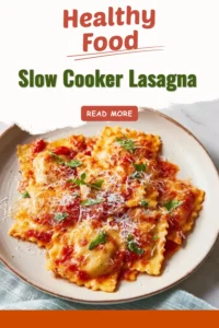 Delicious Slow Cooker Lasagna layered with cheese, meat, and marinara sauce